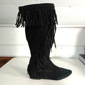 Sam Edelman Black Suede Fringe Boots